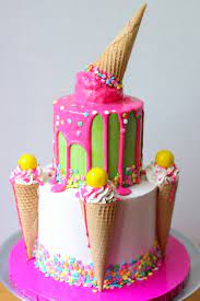 The frozen treat starts with cake batter ice cream that has a blue icing center. Ice Cream Cone Cake Tutorial