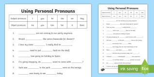 personal pronouns worksheet teacher made