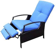 Amazon Com Outsunny Outdoor Rattan Recliner Chair With Cushion Dark Brown Blue Gateway Outdoor Recliner Recliner Chair Garden Recliner Chairs