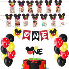 Amazon Com Heeton Mouse First Birthday Set Mickey 1st Birthday Cake Topper Balloons Party Decorations High Chair Banner Mickey Theme Baby Boy Photo Booth Props Home Kitchen