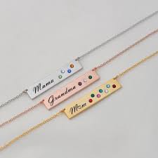 Custom Engraved Birthstone Bar Necklace For Mom Birthstone Etsy Birthstone Bar Necklace Bar Necklace Birthstones