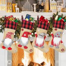 Amazon.com: KHOYIME Christmas Stockings 4 Pack,18.5 Inch 3D Gnomes Santa  Christmas Stockings with Red and Black Burlap Plaid Christmas Decorations  for Family Holiday Fireplace Hanging Christmas Party Decor : Home & Kitchen