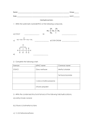 Naming hydrocarbons for alkenes and alkynes with condensed formulas. Worksheet Nomenclature Halogenated Hydrocarbons