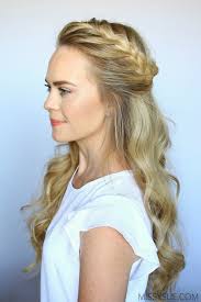 After braiding and curling, unbraid the hair. Half Up French Braid Crown Missy Sue