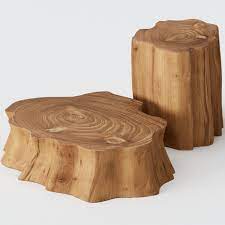 The tabletop is made from solid pine wood and has a butcher block style with visible wood grain and knots for a rustic, antique look. Wooden Stump Coffee Tables 3d Model Download 3d Model Wooden Stump Coffee Tables 18998 3dbaza Com