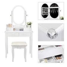 With five spacious drawers for makeup, hair products, brushes, heat tools, accessories, jewelry, and more, you'll have everything you need to get your glam on. Bonnlo Vanity Table With Jewelry Cabinet Modern White Vanity Set For Girls 4 Drawers Makeup Dressing Table With Jewelry Organized Cabinet And Cushioned Vanity Stool Pricepulse