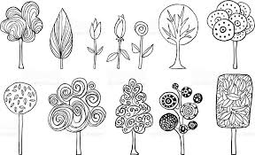 Black And White Cartoon Images Of Flowers Lovely Trees In Cartoon Style Black And White1 Tree Doodle Doodle Art Cartoon Styles