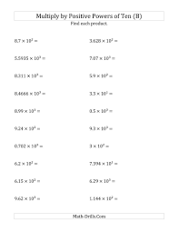 Multiplying Decimals By Positive Powers Of Ten Exponent Form B Algebra Worksheets Pre Algebra Worksheets Distributive Property