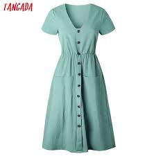 Summer Cotton Dress Women Tunic V Neck Short Sleeve Pink Midi Dresses Pocket Casual Vestidos Aon0 Womens Beach Dresses Cotton Dress Summer Short Sleeve Dresses