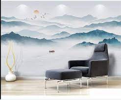 Das aufhängen und abnehmen der tapete ist ein einfacher prozess. Hand Bemalte Berge Mit See Scenic Landschaft Tapete Etsy Ev Icin Mural Urun Tasarimi