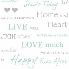 Fine Decor 56 4 Sq Ft Happy Home Aqua Text Wallpaper 2900 40428 The Home Depot Wall Quotes Wallpaper Samples Wallpaper Uk