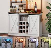 Homcom Cabinet HOMCOM 55" Smart LED Wine Bar Cabinet - Farmhouse Style With  12-Bottle Rack & Glass Holder Coffee Bar