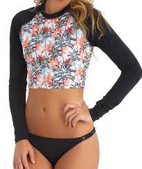 Amazon Com Reef Women S Palm Crop Rash Guard Clothing Swimsuits Long Sleeve Swimwear Swimwear