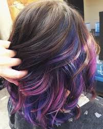 Underneath Black And Dark Purple Hair Galaxy Under Lights Hair Styles Brunette Hair Color Peekaboo Hair