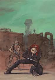 She originally was a russina spy and assassin, however s.h.i.e.l.d found out about her and offered her into work with s.h.i.e.l.d. Avengers Fanart Black Widow And Hawkeye In Action Black Widow Marvel Avengers Fan Art Black Widow