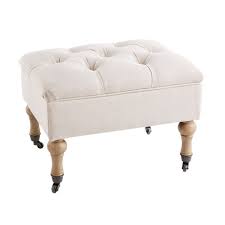 Pouf Coffre Capitonne A Roulettes En Lin Ecru Maisons Du Monde Pouf Trapuntato Arredamento