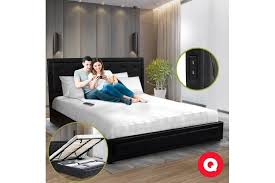 royal sleep queen leather wooden bed frame gas lift platform base black bellezza kogan com wooden bed frames bed frame wooden bed