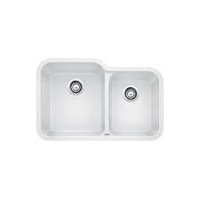 The blanco diamond 60/40 double bowl undermount kitchen sink with low divide features a 60/40 bowl design, offering plenty of room for rinsing, washing, soaking, spraying, and straining operations. Blanco Vision Undermount Kitchen Sink White 402145 Rona