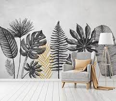Black Banana Leaf Wallpaper Retro Nostalgic Black Banana Leaf Etsy Home Wallpaper Living Room Background Banana Leaf Wallpaper