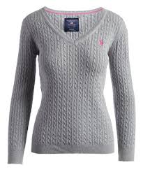 U S Polo Assn Gray Cable Knit V Neck Sweater Women