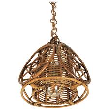 French Modernist Rattan And Wicker Pendant Hanging Lamp With Circle Decorations For Sale At 1stdibs