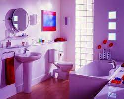 There's a white door on the side that opens to the toilet and shower area enclosed in a pink shower curtain. 56 Cool Purple Bathroom Design Ideas Digsdigs
