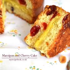 My Recipe For Marzipan And Cherry Cake Almond Sponge With Cherries And A Layer Of Gooey Marzipan Cherry Cake Cake Desserts Dessert Recipes