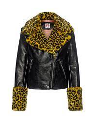 Shrimps Maisie Leopard Animal Print Faux Leather And Fur Biker Jacket Biker Jacket Faux Leather Motorcycle Jacket Vegan Leather Jacket