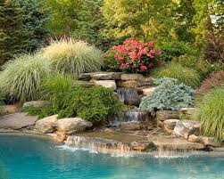 Beautiful Landscaping In Basking Ridge New Jersey Waterfall Landscaping Landscaping Around Pool Backyard Pool Landscaping