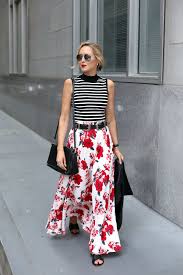 Black And White Maxi Skirt Outfit Floral Maxi Skirt And Striped Mock Neck Top Memorandum Floral Maxi Skirt Maxi Skirt Outfits Fashion