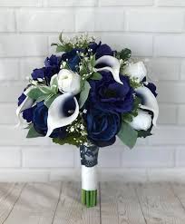 Maybe you would like to learn more about one of these? Navy Blue Bridesmaid Bouquet Choose Ribbon Color Navy Blue And White Calla Lily And Rose Bouquet Calla Lily Bouquet Baby S Breath Accessories Weddings Oxyland Vn