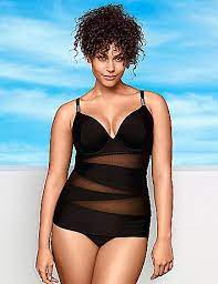 Full Figure Illusion Swim Tank With Built In Plunge Bra By Cacique Cacique Roupa De Banho Biquini Plus Size Moda Praia