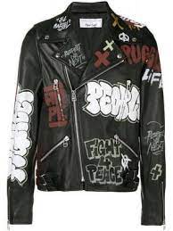 Faith Connexion Graffiti Biker Jacket Mens Street Style Designer Jackets For Men Minimalist Fashion Men