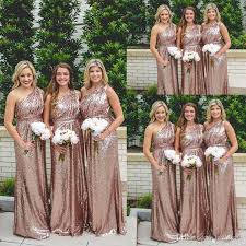 2017 Sequins Long Bridesmaid Dresses Rose Gold One Shoulder Bling Ruched Backless Garden Cheap Weddi Bridesmaid Long Bridesmaid Dresses Bridesmaid Dresses 2016