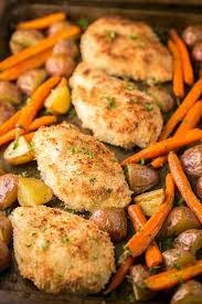 A Quick And Easy One Pan Chicken Dinner With Roasted Potatoes And Carrots This One Dish Chicken Could Vegetable Dinners Fresh Vegetable Recipes Chicken Dinner