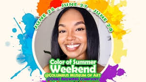 Just me, my work, and a lil love note 🫶🏽✨ Showcasing the Color of Summer  was more than I imagined this year. Thank you @firstfridayscolumbus for the  opportunity. 🤍Tashuwauna #TheColorOfSummer #ColumbusOhio  #ColumbusMuseumOfArt #