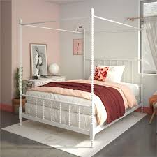 Classic canopy bed:metal bed frame designed with canopy top. Dhp Emerson Metal Canopy Bed In Full Size Frame In White De57117