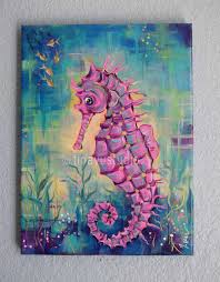 Original Seahorse Painting Original Acrylic Painting Original Sea Creature Art Pink Seahorse Acrylic Pa Seahorse Painting Nautical Artwork Sea Creatures Art