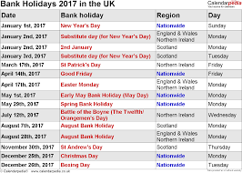Bank Holidays 2017 In The Uk With Printable Templates