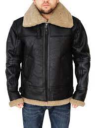Black B3 Bomber Sheepskin Leather Jacket Men Jacket Mauvetree Com Bomber Jacket Fashion Black Shearling Jacket Leather Jacket