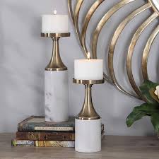 + current inventory includes many large brass and antique gold plated candle holders, altar candlesticks including the altar cross and more. Castiel White And Brass Pillar Candle Holders Set Of 2 73r79 Lamps Plus