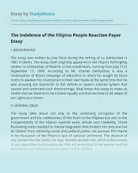 The Indolence Of The Filipino People Reaction Paper Free Essay Example