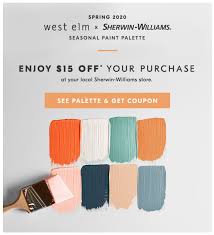 Discounts may be available for orders of $5,000 or more >. West Elm Sherwin Williams Spring 2020 Palette Sherwin Williams Colors Color Palette 2020 Sherwin Williams Color Palette