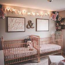 Double The Rose Gold Love In This Sweet Twins Nursery From Emileestucky Rose Gold Crib Jenny Lind Twin Baby Rooms Baby Girl Nursery Room Nursery Twins