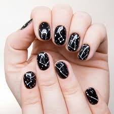 Zodiac Stars Nailart Could Also Use A Black Glitter Base For A Starry Effect Nails Trendy Nail Art White Nail Art Chalkboard Nails