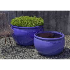 Kinsey Garden Decor Reseda Low Profile Indoor Outdoor Round Glazed Ceramic Planters Blue Modern Home Decorating A Large Ceramic Planters Planters Planter Pots
