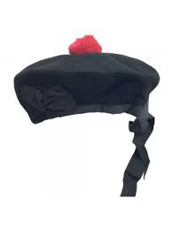 Plain Black Beanie Glengarry Hat Hat With Red Pompom Scottish Hat Black Watch Tartan Plain Black Hat