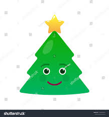 Happy Christmas Tree Isolated Emoticon Smiling Green Fir Tree With Decoration Emoji Merr Green Decor Merry Christmas And Happy New Year Happy New Year Vector