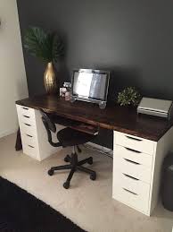 Most combinations are possible and the result is a custom desk or table that really suits your needs. Office Desk With Ikea Alex Drawer Units As Base Except Use As A Makeup Vanity Instead Home Office Desks Home Office Furniture Home