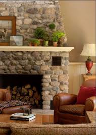 The weight of the stone veneer in most cases is not a factor because fireplace or load bearing wall is positioned and supports are over the foundation and on the base. Living Room River Rock Fireplace Novocom Top